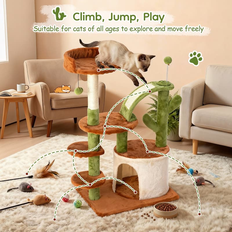 Cactus Cat Tree, Multi-Level Cat Tower with Scratching Posts, 36.6" - N/A