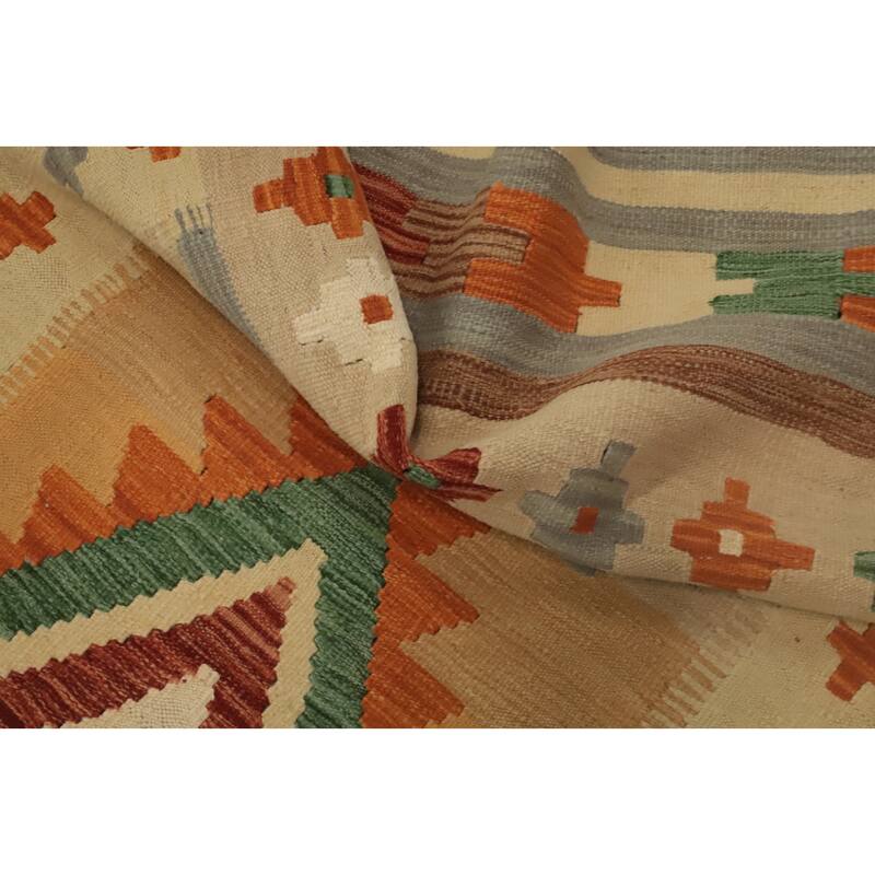 Hand Woven Oriental 100% Wool Carpet Southwestern Tribal Oranges & Rust Kilim Runner Rug - 11' 4'' X 2' 9''
