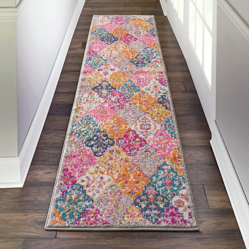 Nourison Passion Moroccan Medallion Area Rug - 2'2" x 7'6" Runner - Grey/Multi - Runner/Rectangle