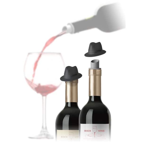 Wine Pourer and Stopper Top Hat 2 Pack Black