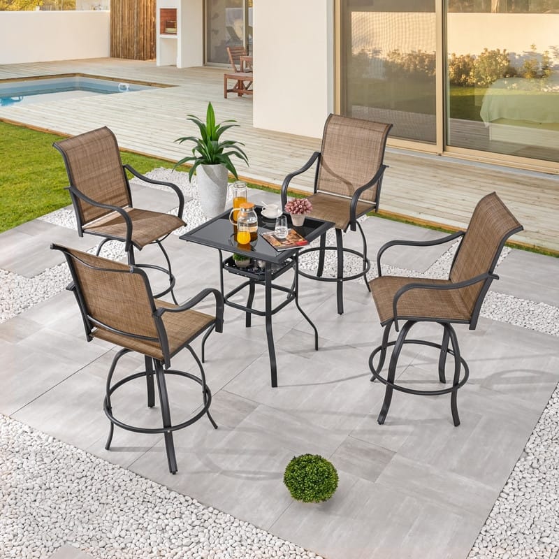 Patio Festival 4-Person Outdoor Square Bistro Dining Swivel Set - N/A - Beige