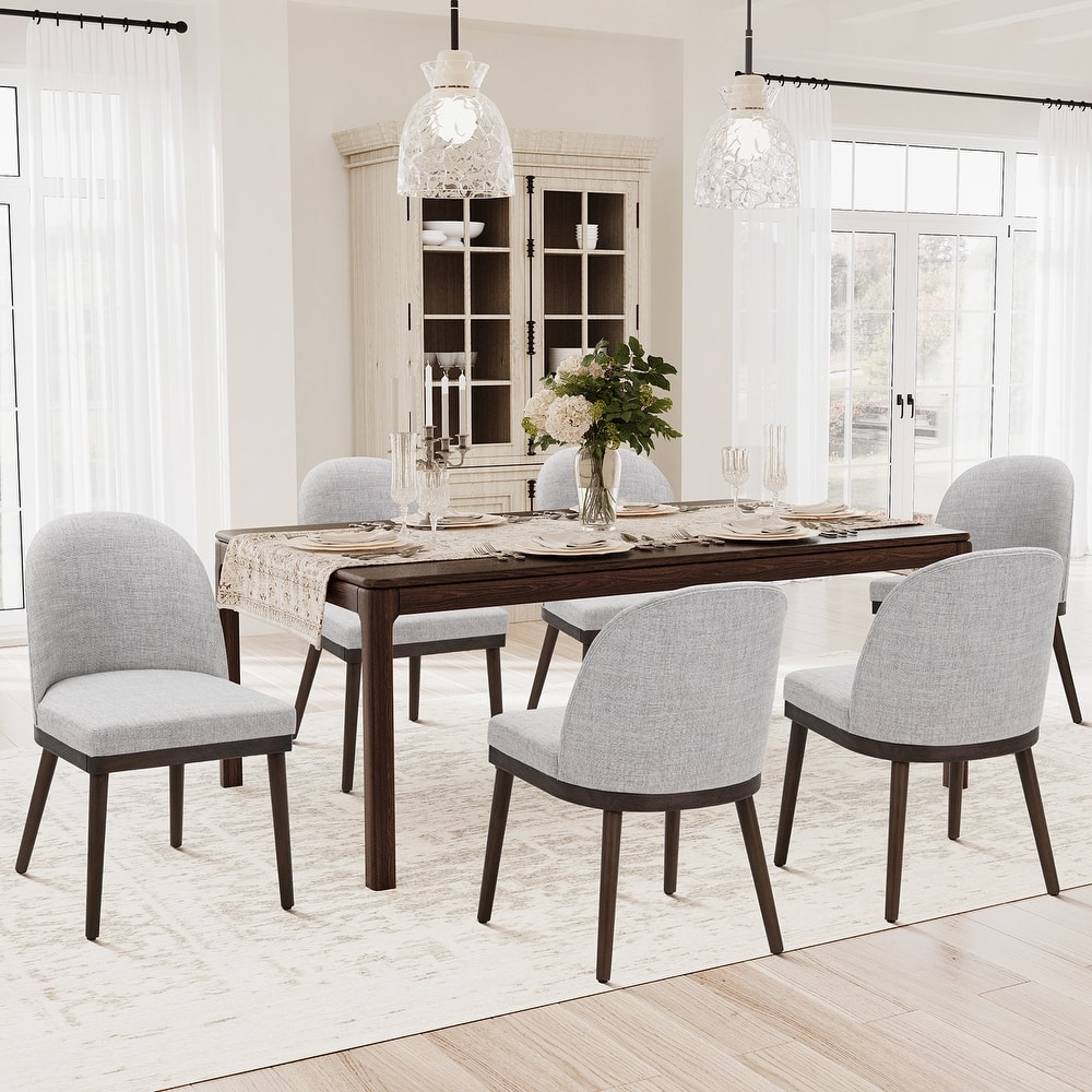 Upholstered Fabric Dining Chairs with Curved Backrest