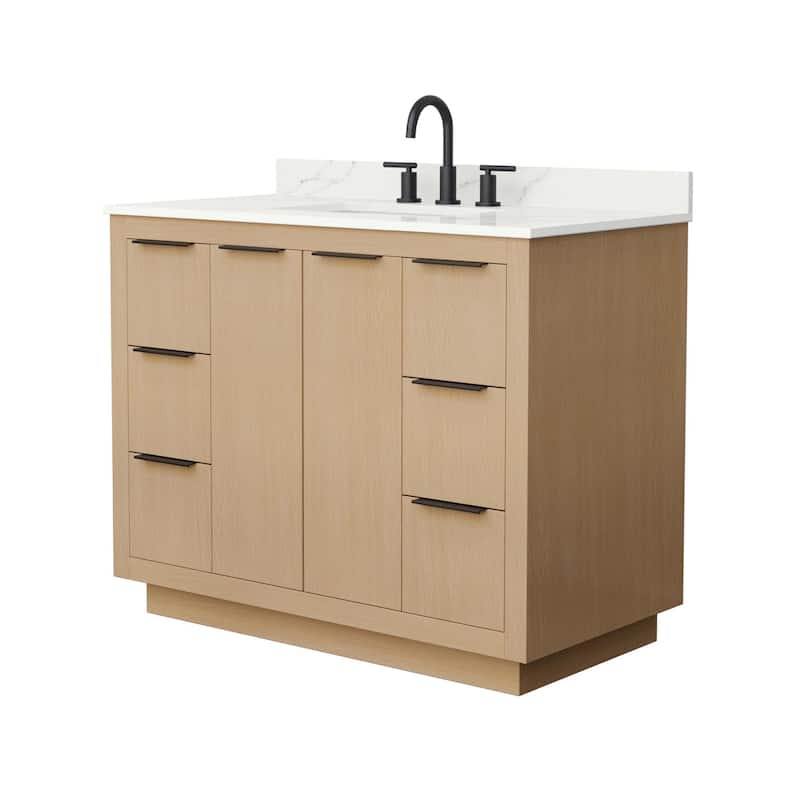 Wyndham Collection WCF282842S-QTZ-US3MXX Maroni 42" Free Standing - Light Straw / Giotto Quartz Top / Matte Black
