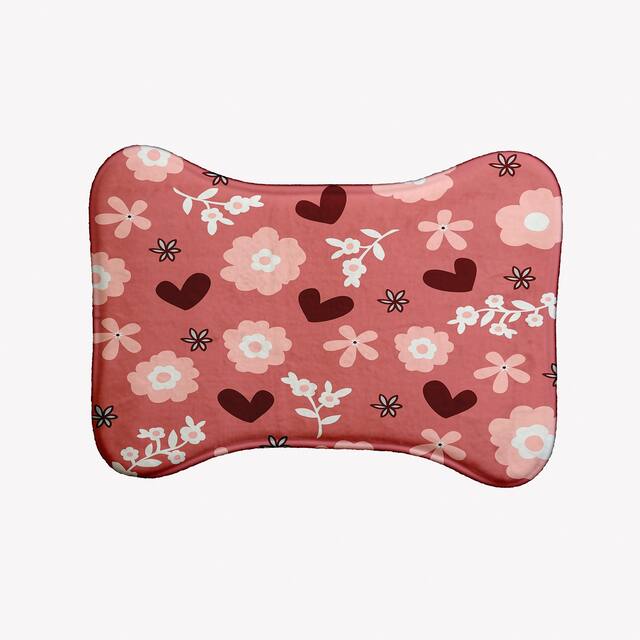 Flowery Love Pet Feeding Mat for Dogs and Cats - Pink - 19" x 14"-Bone