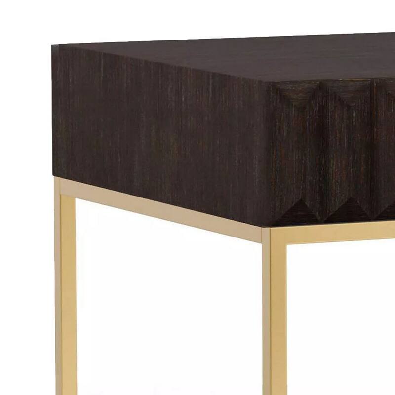 23 in. Brown and Gold Rectangle Wood End Table with Storage Drawer for Convenience