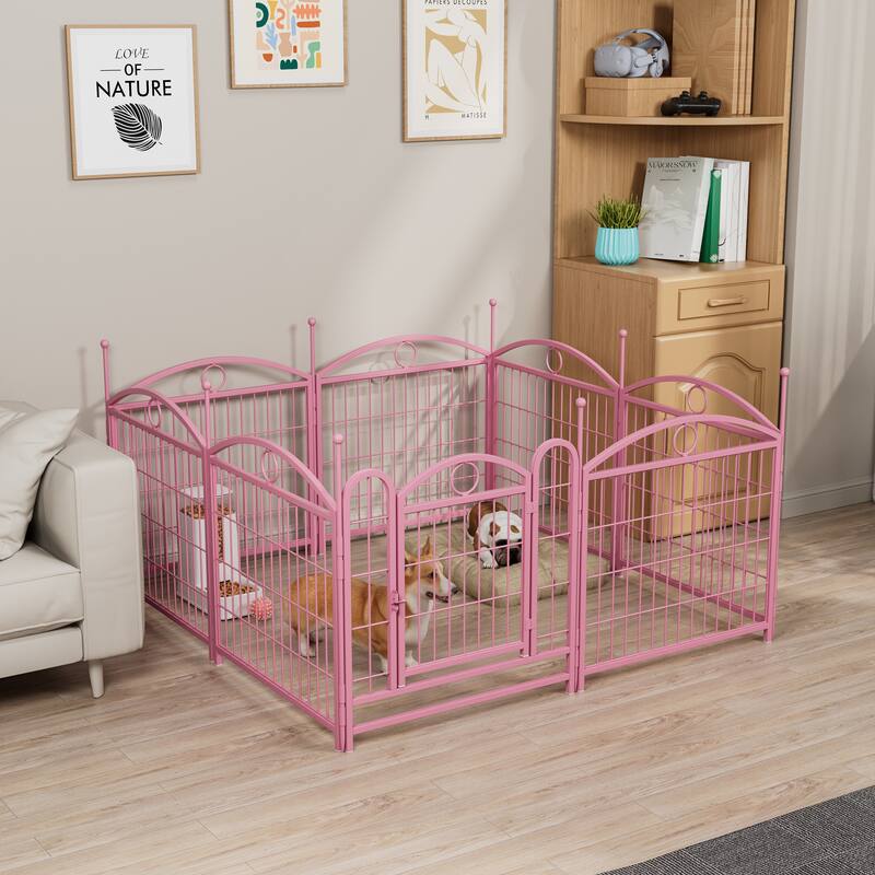 24" Dog Pen 8 Panel Dog Playpen Indoor Outdoor Metal Puppy Pet Fence Portable Folding Animal Exercise Fence