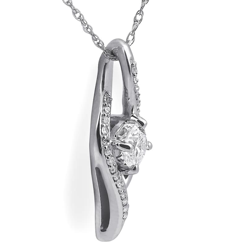 1/3ct Diamond Solitaire Curve Pendant White Gold 3/4" Tall
