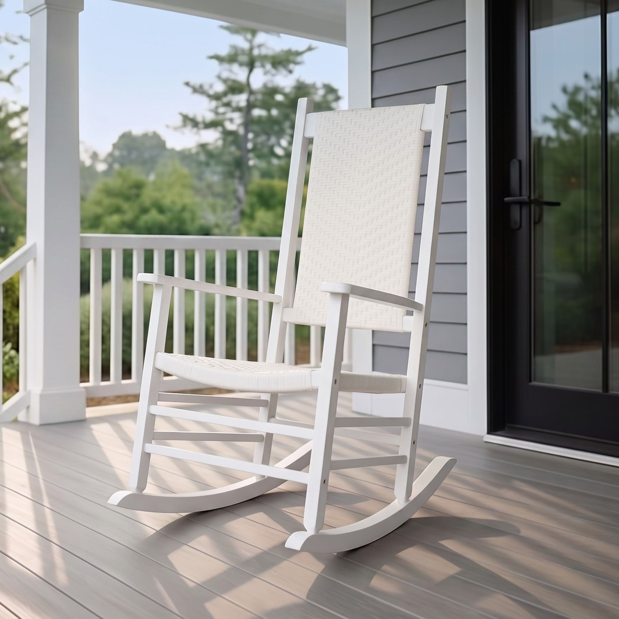 Hampton Genuine Hardwood Rocking Chair with Weather-Resistant Woven Wicker Back