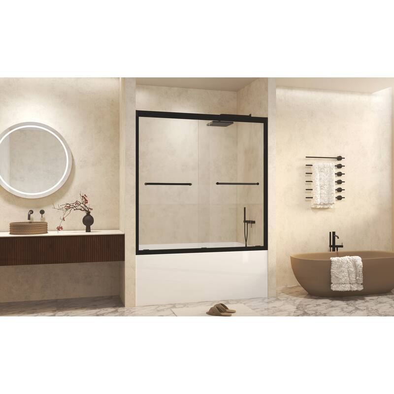 Premium Double Sliding Shower Door with Tempered Glass and Aluminum Frame for Stylish Bathrooms