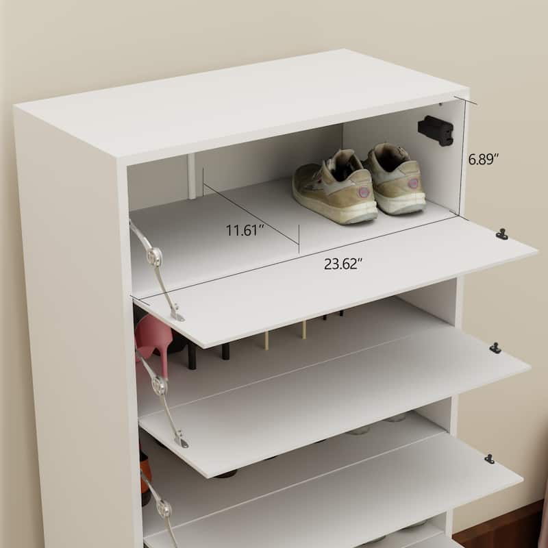 Mirror Shoe Cabinet With 6 Flip Drawers