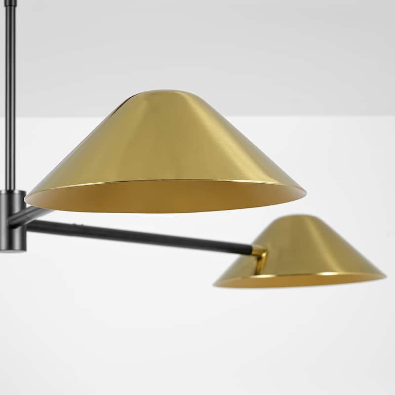 53.93" W 3-Light Modern Black & Brass Linear Sputnik Cone Semi-Flush Mount Ceiling Light - 53.94" W × 16.93" H