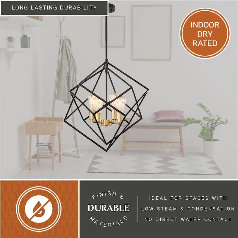 Rad 4 Light Mid-Century Modern Geometric Cage Bulb Pendant
