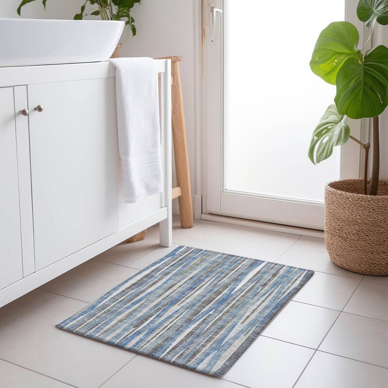 Premium Washable Super Soft Modern Stripes Mayfield Rug - Blue - 1' 8" x 2' 6" - Rectangle