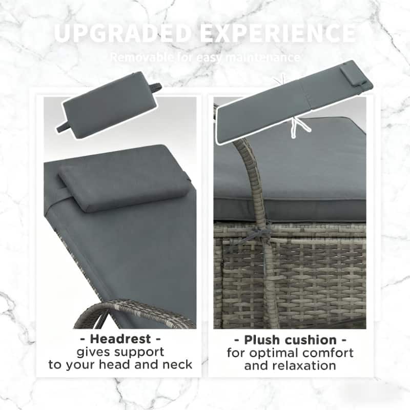 GDFStudio - Outdoor Adjustable Backrest Rattan Pool Lounge Chair with Wheels and Cushion