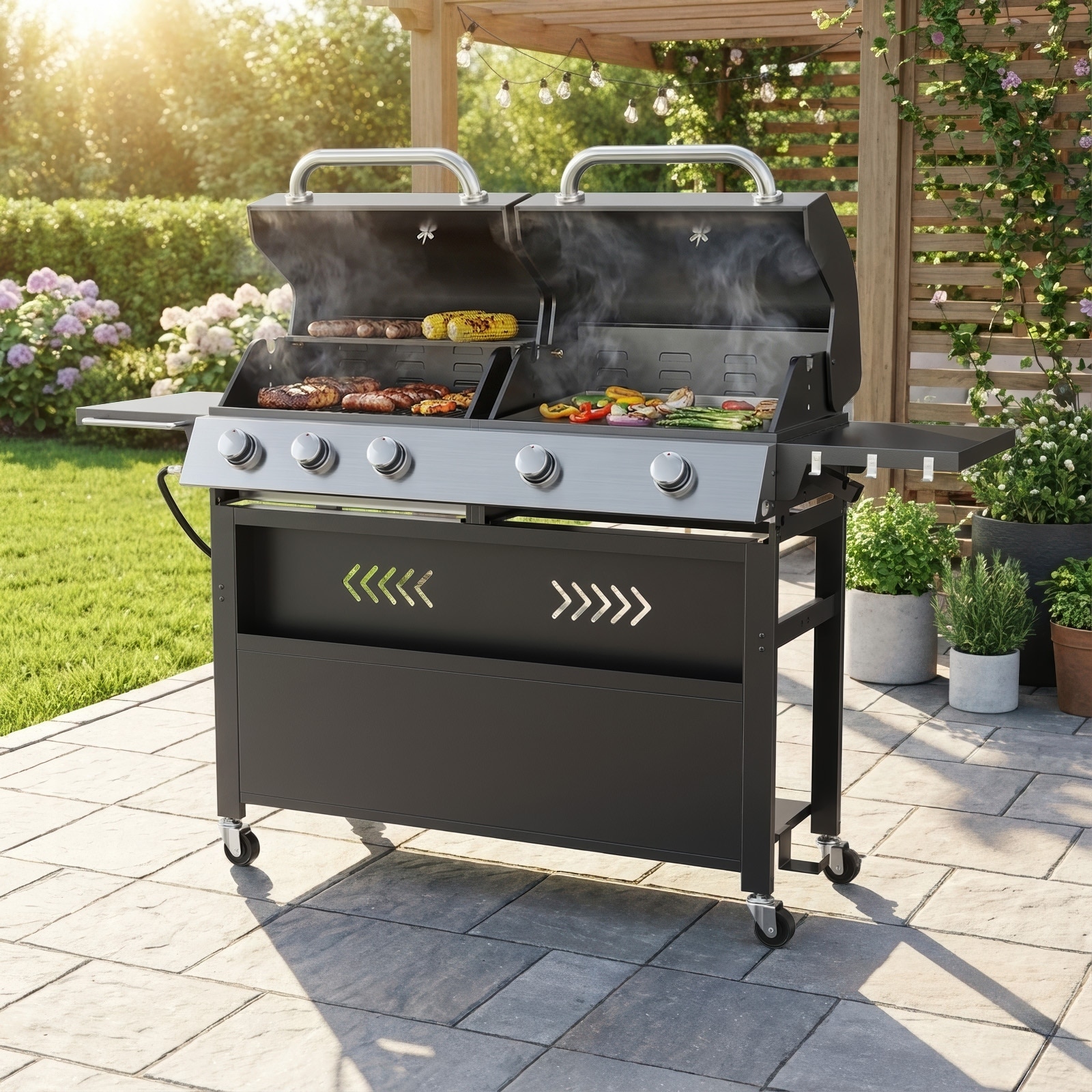 Pocassy Propane Gas Grill Stainless Steel Outdoor BBQ Grill for Patio, Camping - Outdoor BBQ Grill without Side Burner