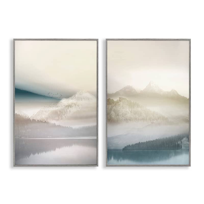 Stupell Mountain Peaks & Neutral Lake Framed Giclee Art Design By Gemma Bardot (Set of 2) - 20 x 30 - Grey