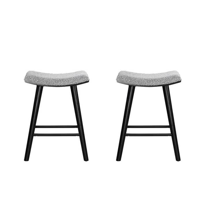LuXeo Luna Backless Wood Saddle Counterstool/Barstool with Boucle Fabric Seat (Set of 2)