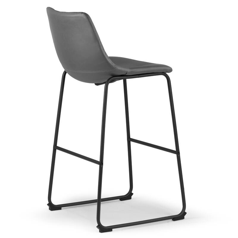 Set of 2 Ave Iron Frame Grey Faux Leather Bar Stool with Stitching