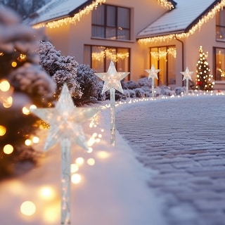 4ct Lighted Star Christmas Pathway Marker with Lawn Stakes White Wire - Clear Lights - 26"