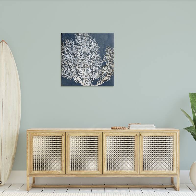 Stupell Sea Coral Ocean Life Silhouette Blue White Design Canvas Wall Art