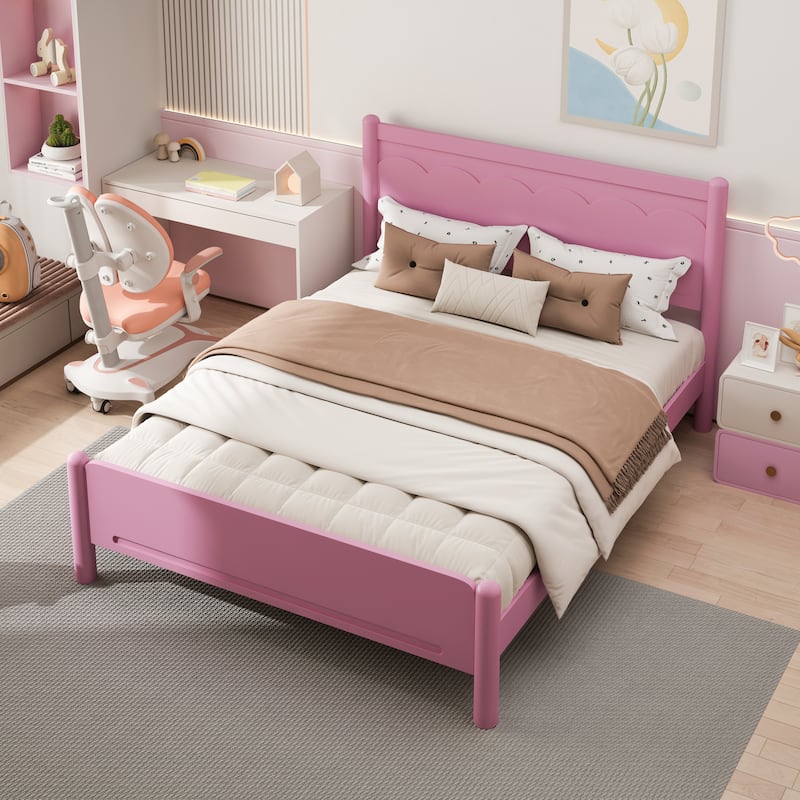Queen Size Wood Platform Bed Frame with Headboard and Wooden Slat Support