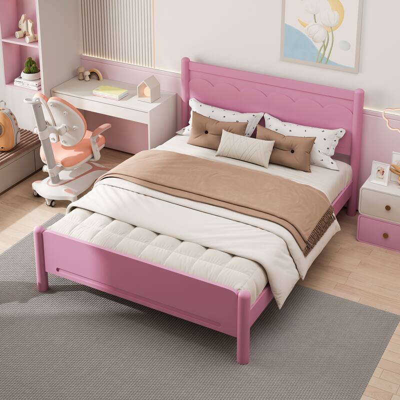 Wood Platform Bed Frame with Headboard & Wooden Slat Support