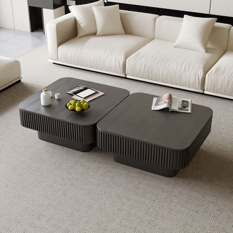 Modern 31.5" Square Coffee Table with Storage Solid Wood Veneered Accent Table for Living Room or Bedroom