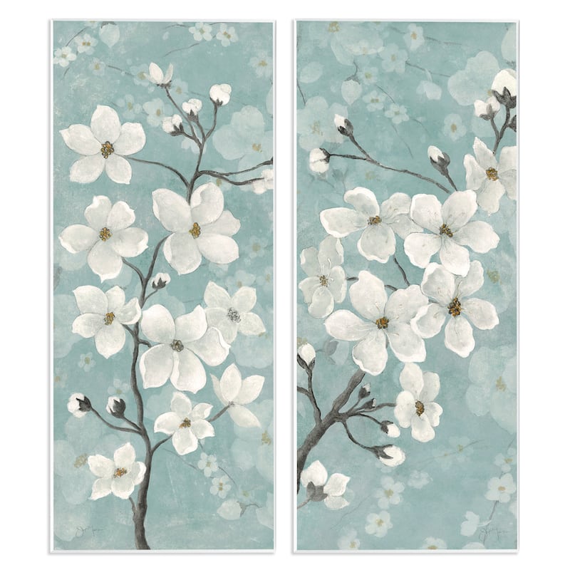 Stupell Green Toned Blossoms Wall Plaque Art Design By Tava Studios (Set of 2) - 7 x 17