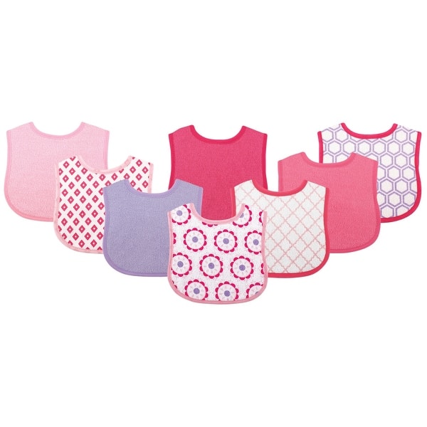 slide 1 of 1, Luvable Friends Baby Girl Cotton Terry Bibs 8pk, Geometric Girl, One Size - Geometric Girl - One Size One Size - Geometric Girl