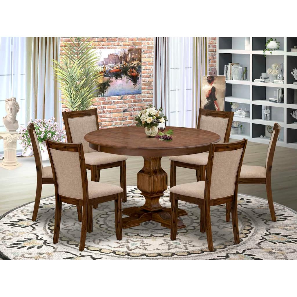 HomeStock 7-Piece Natural Oak Finish Solid Wood Top Dining Table with 6 Parson Chairs