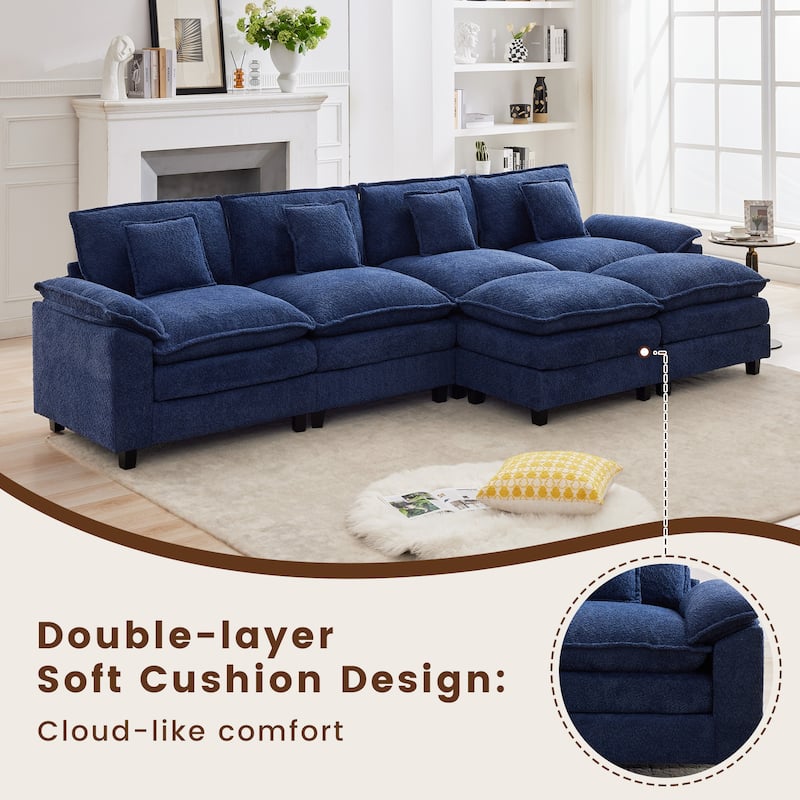 Modular Chenille Sectional Sofa with Ottomans, Deep Seat, Wide Padded Armrests, 2-Seat / 3-Seat / 4-Seat Options