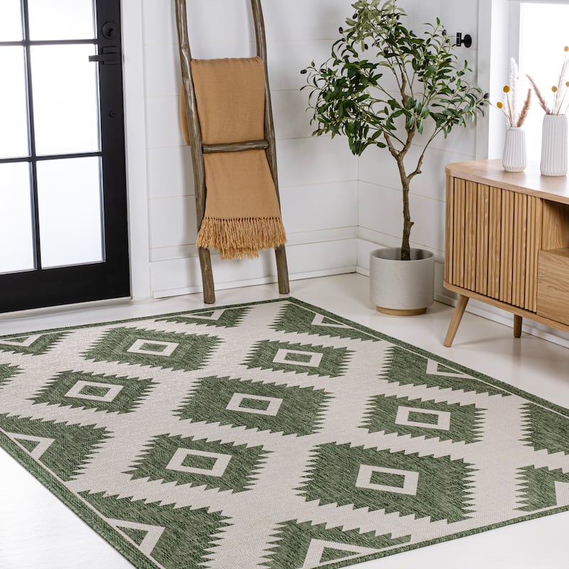 JONATHAN Y Aimee Geometric Moroccan Diamond Black/Cream Indoor/Outdoor Area Rug