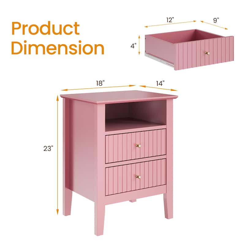 Modern Fluted Nightstand with 2 Drawers