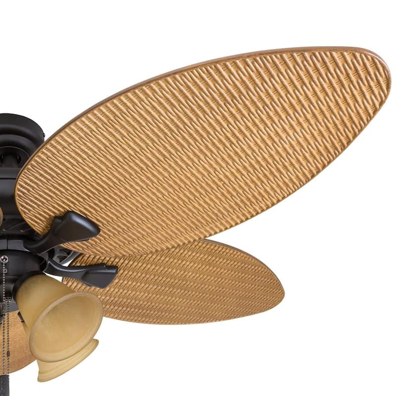 52" Honeywell Palm Valley Bronze Indoor/Outdoor Ceiling Fan with Light, Pull Chain, 5 Palm Leaf Blades