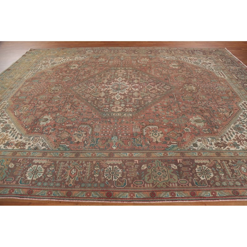 Handmade Geometric Tabriz Persian Vintage Rug Oriental Wool Carpet - 9'10" x 12'7"