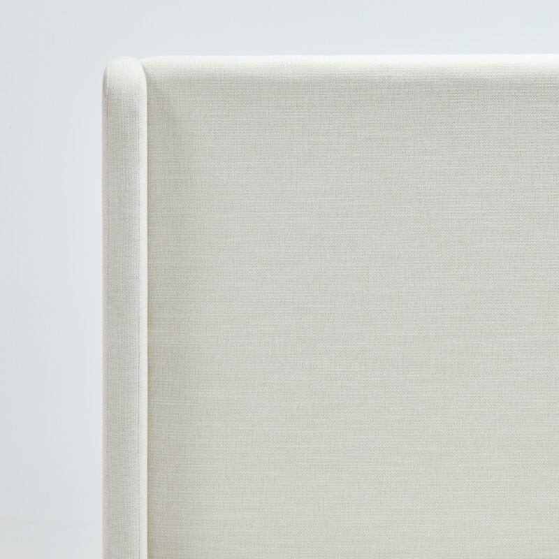 Tall Headboard Wingback Upholstered Platform Bed Frame Elegant Textured for Bedroom Strong Wood Slats Support