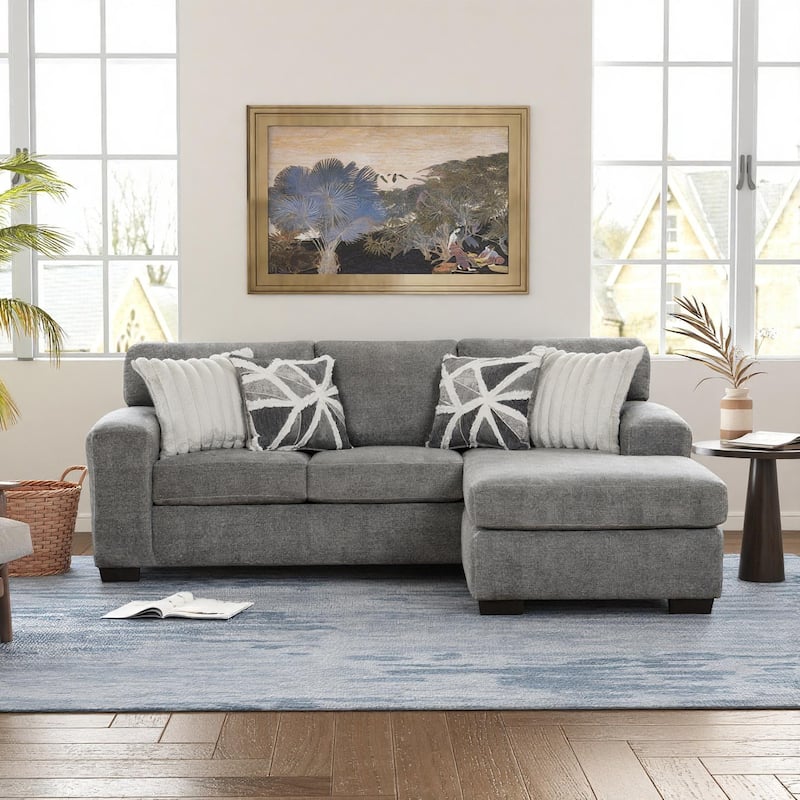 Roundhill Furniture Arden Living Room Sofa Set with Convertible Sofa Chaise and Loveseat, Posh Gray