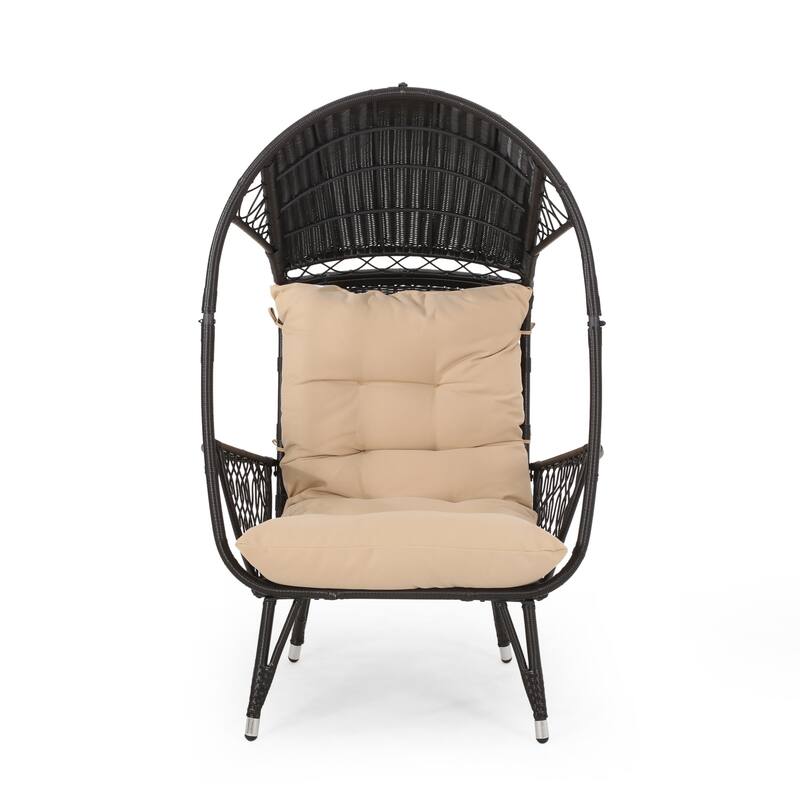 Roomfitters Outdoor Wicker Egg Chair with Canopy, Teardrop Lounge Seating and Soft Cushions for Patio Garden Balcony