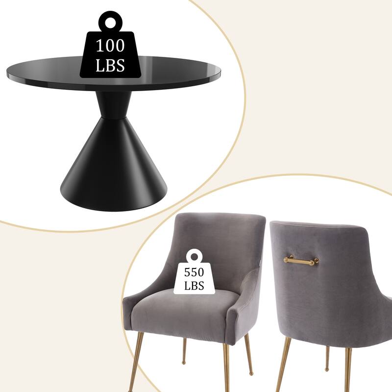 48" Light Luxury Black High Gloss Large Countertop Dining Table with Velvet Dining Chair Set