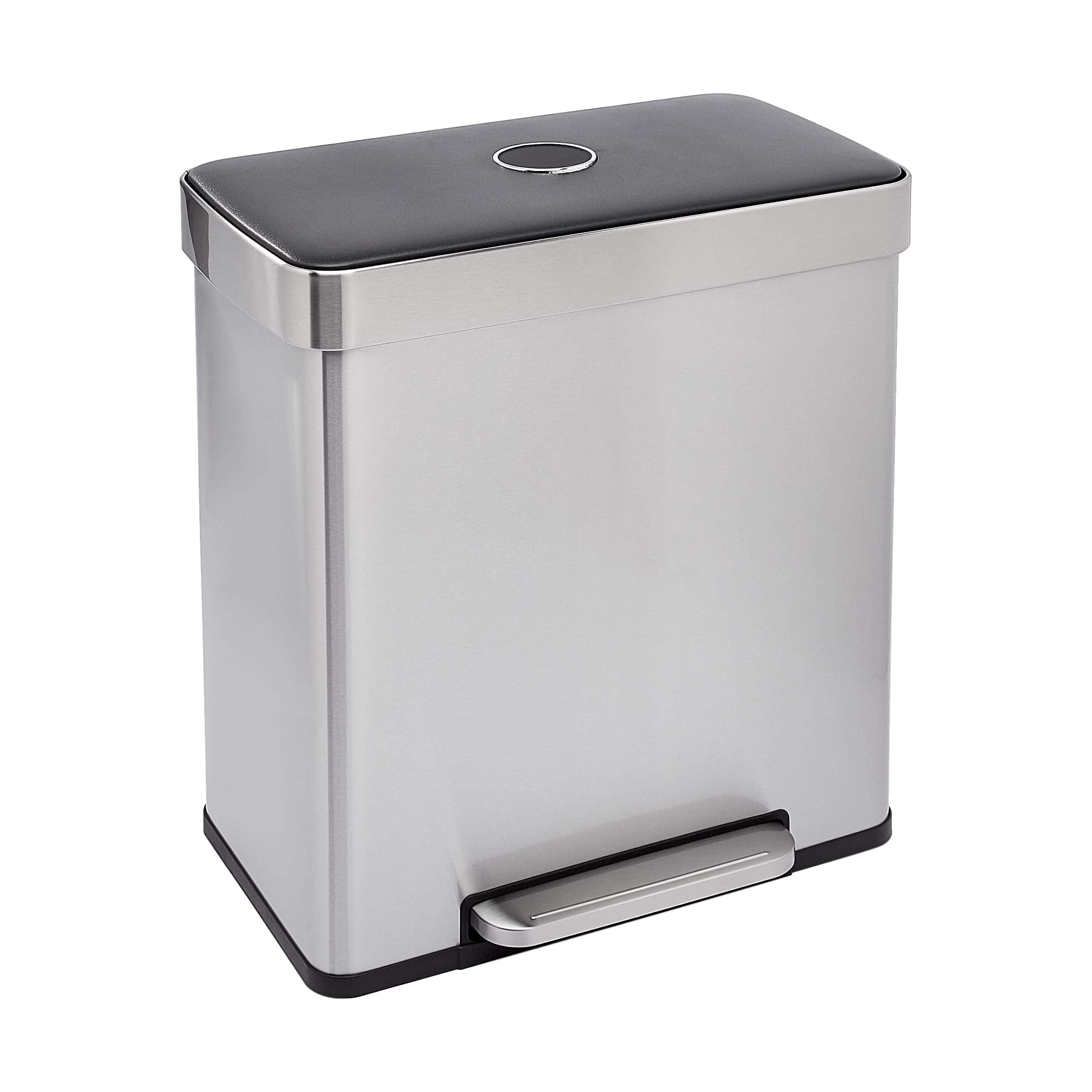 Rectangular Recycling Trash Can with 2 Compartments, Grey,Silver, 60