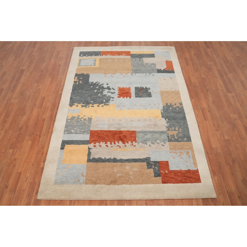 Hand Knotted Oriental 100% Wool Carpet Modern Geometric Multi-Colored Gabbeh Area Rug - 7' 8'' X 5' 4''
