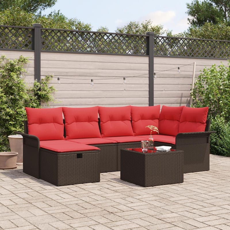 vidaXL 6/7 Piece Garden Sofa Set with Cushions - 95.5×52.2×27.2 - Brown and Red-with table
