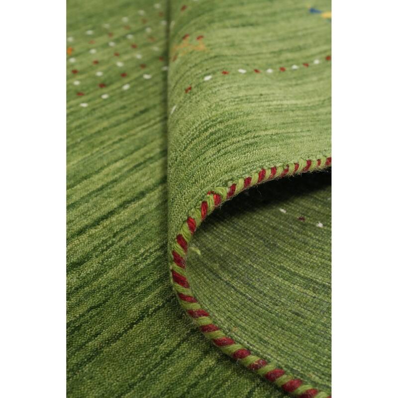 Hand Knotted Oriental 100% Wool Carpet Tribal Animal Pictorial Green Gabbeh Area Rug - 9' 0'' X 5' 10''
