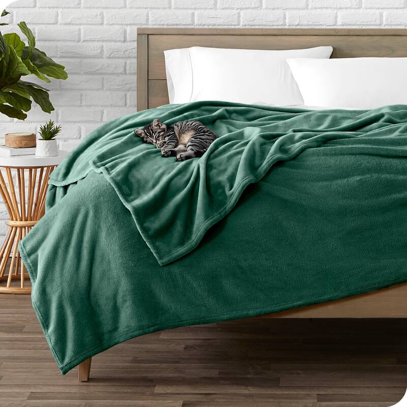 Bare Home Microplush Fleece Blanket - Ultra-Soft - Cozy Fuzzy Warm - Full - Queen - Forest Green