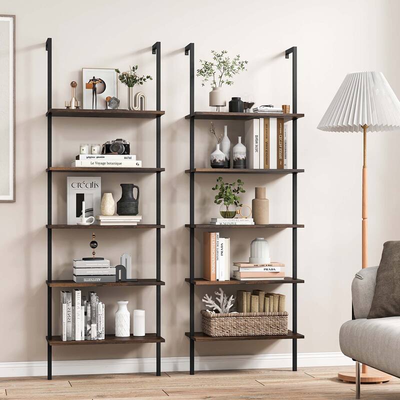 Costway 2 PCS 5 Tier Ladder Shelf 71'' Wall-Mounted Bookshelf Display - See Details