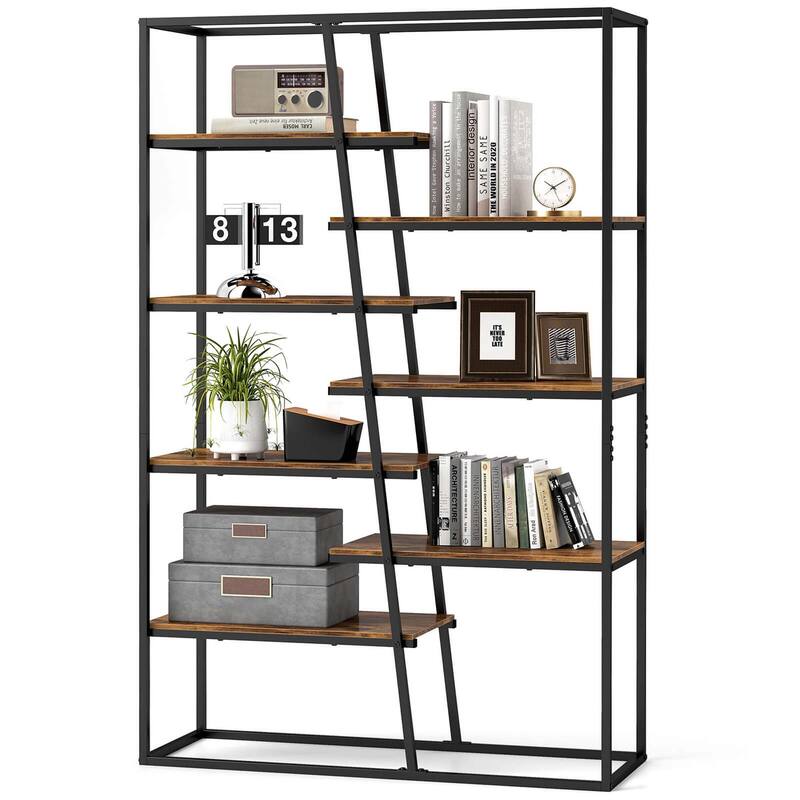 Costway 71" Tall Bookshelf with Heavy-duty Metal Frame 7-Tier - Rustic Brown + Black - See Details