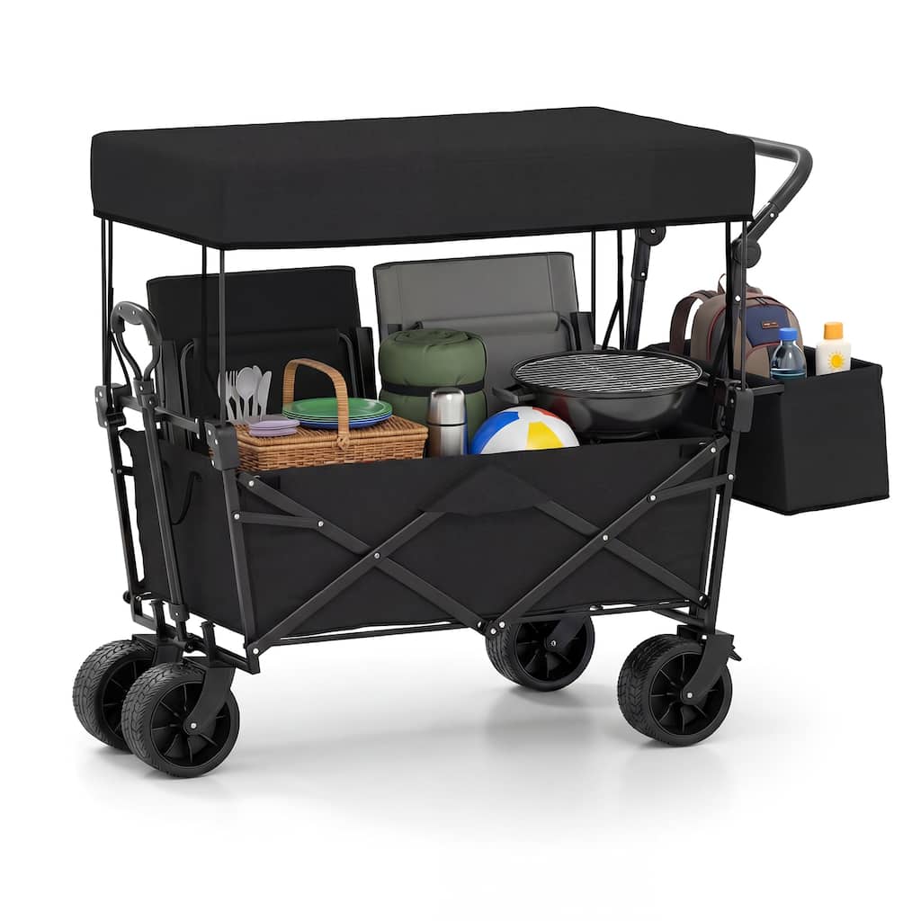 Gymax Collapsible Wagon w/Removable Canopy Adjustable Handles