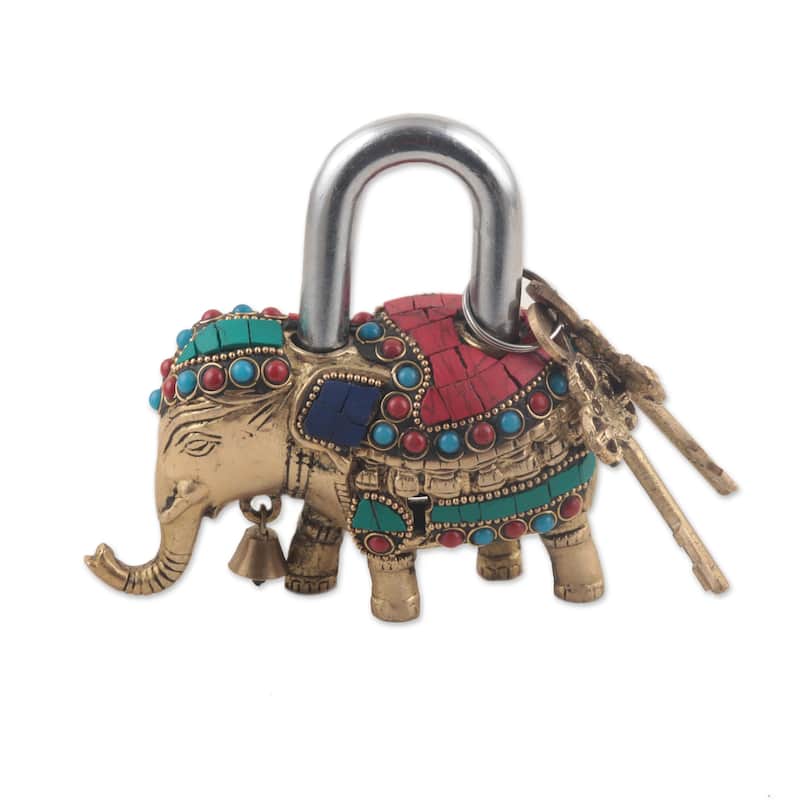 Novica Handmade Festive Elephant Lock And Key Set