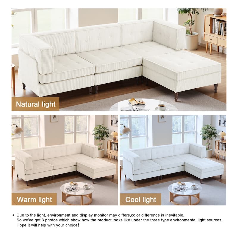 Oversized Sofa Corduroy Tufted Modular Sectional Set