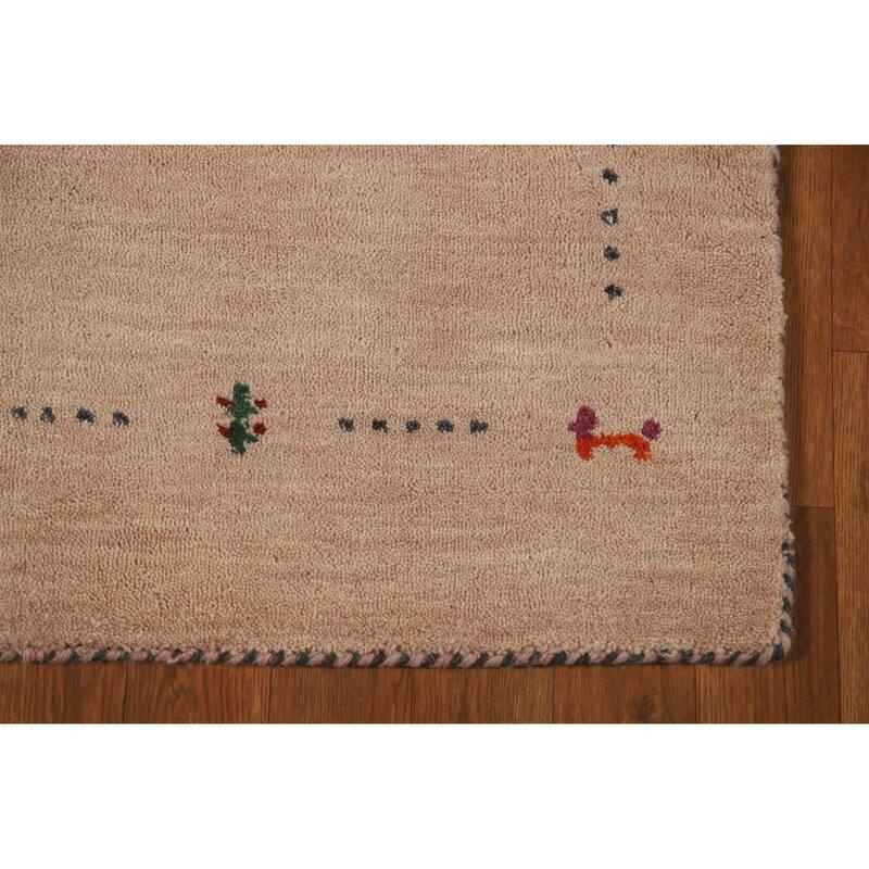 Hand Knotted Oriental 100% Wool Carpet Tribal Animal Pictorial Peach Gabbeh Runner Rug - 4' 9'' X 2' 3''